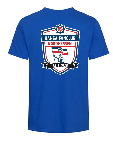 T-Shirt für Herren "Hansa Fanclub Nordhessen" - royalblau - Brustlogo & gr. Rückenlogo